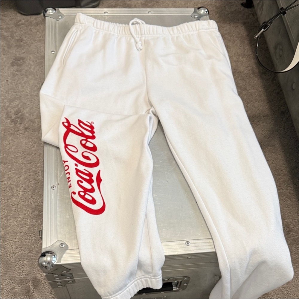 PacSun White Fleece Sweatpants with Small Red Logo Tag